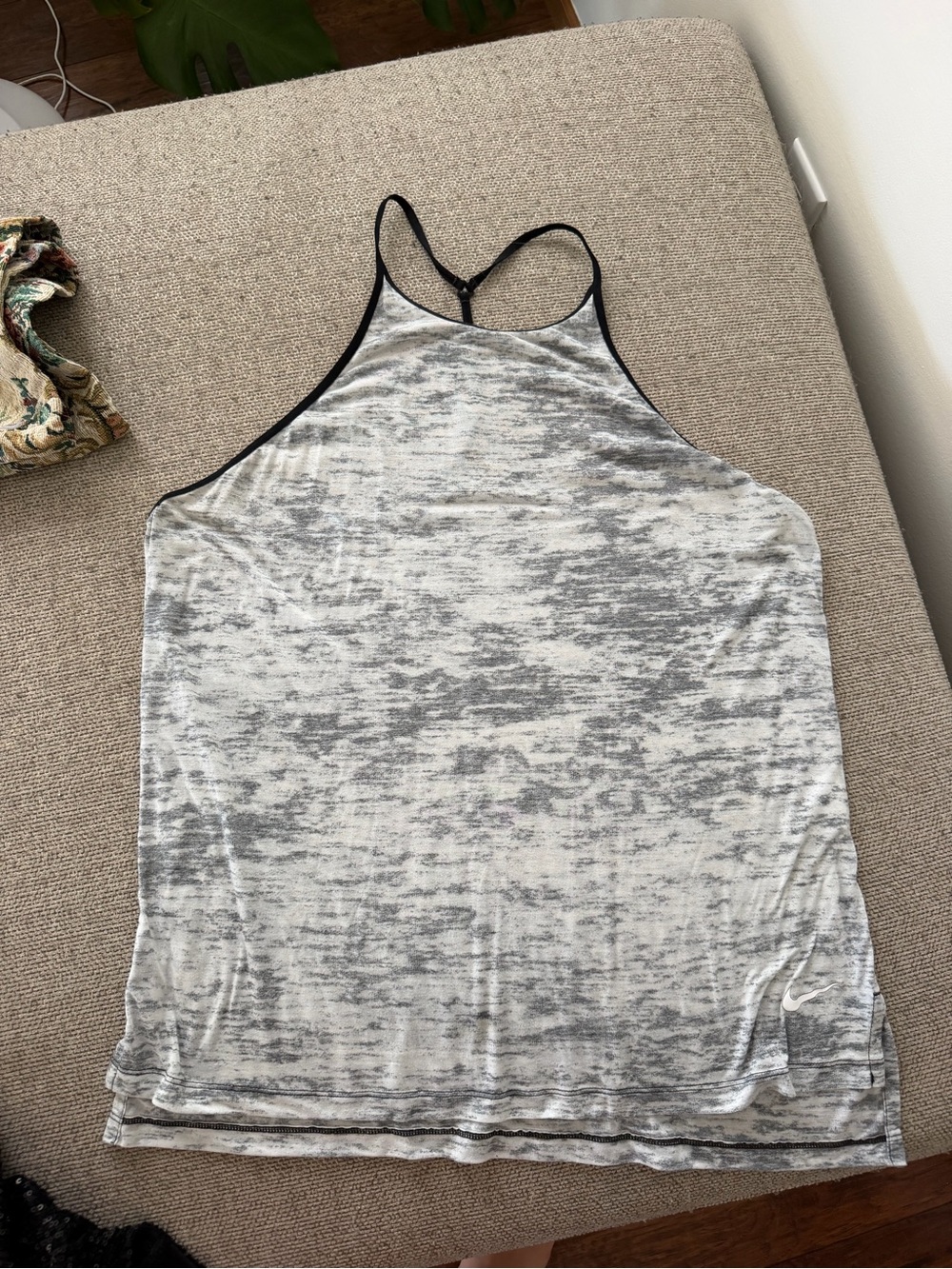 Nike Gray Marble-Print Racerback Tank with Black Trim
